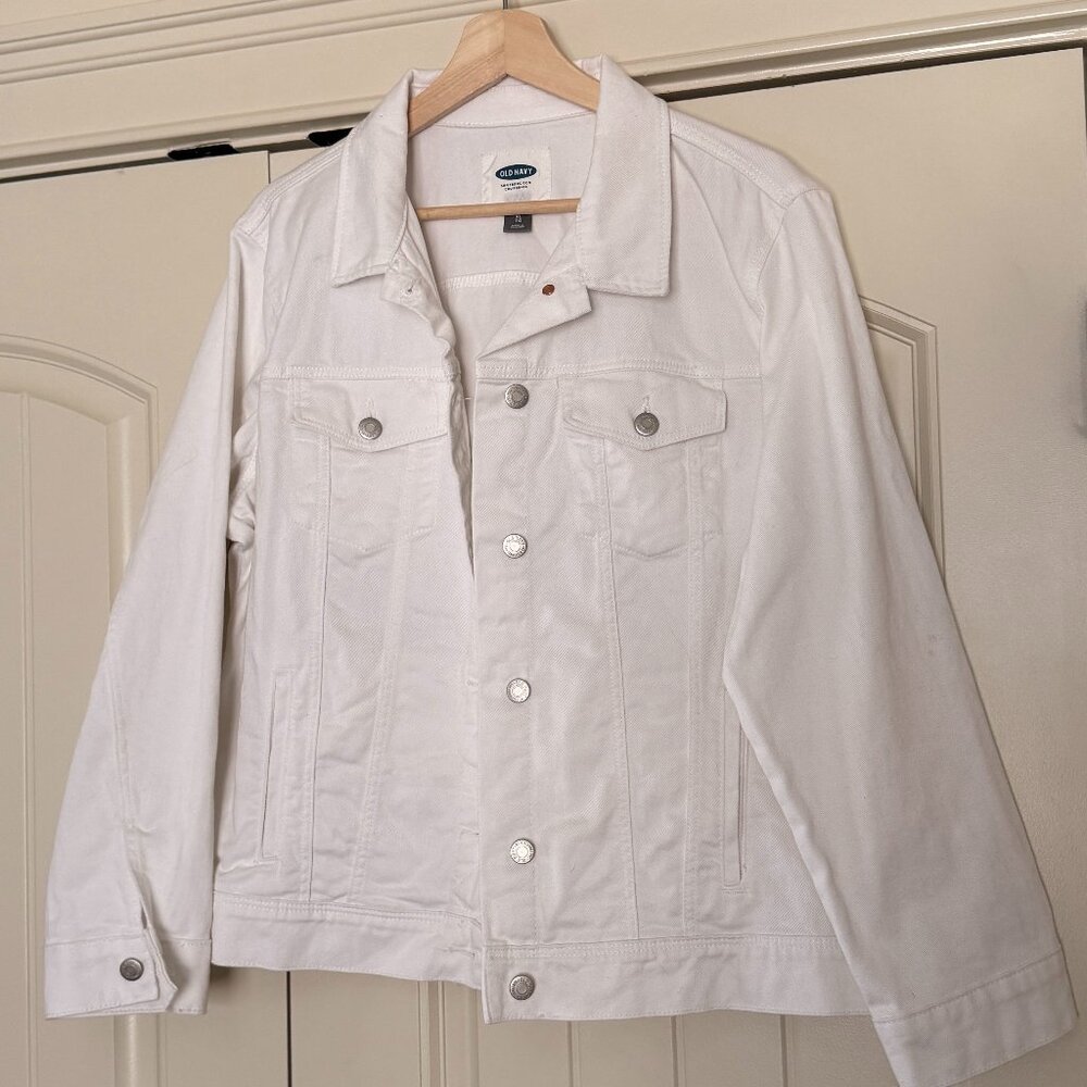 OLD NAVY Classic White Denim Jean Jacket, Size XL